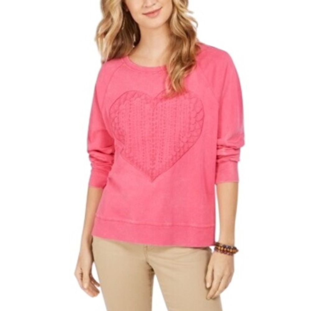467. Style & Co Women's Heart-Trim Cotton Sweatshirt Pink Size Medium